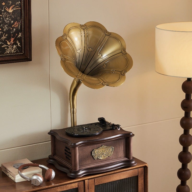 Tang Dian Gramophone Lp Old Record Player European Style Home Accessories Living Room Creative Copper Wood Art Ornaments Audio - Image 3