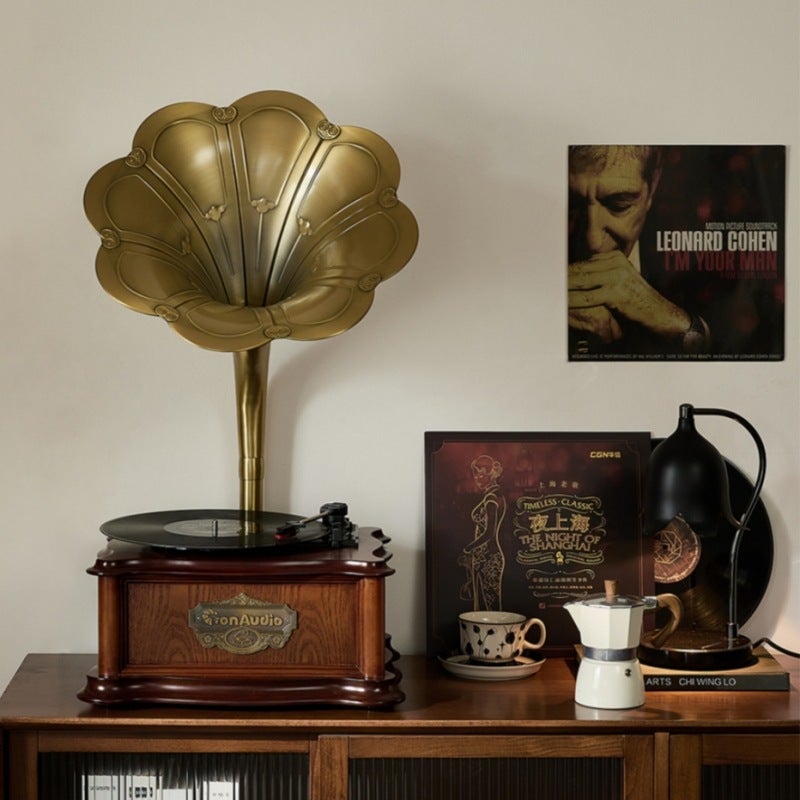 Tang Dian Gramophone Lp Old Record Player European Style Home Accessories Living Room Creative Copper Wood Art Ornaments Audio - Image 4