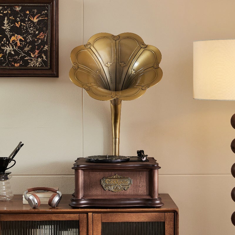 Tang Dian Gramophone Lp Old Record Player European Style Home Accessories Living Room Creative Copper Wood Art Ornaments Audio - Image 5