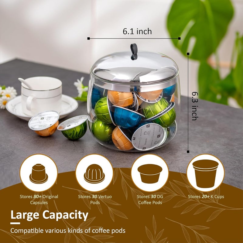 MOLFUJ Coffee Pod Holder, Coffee Pod Storage Compatible with 30 Nespresso Vertuo Pods, Glass K Cup Organizer for Counter, Espresso Capsule Holder for Keurig Kpod - Image 2