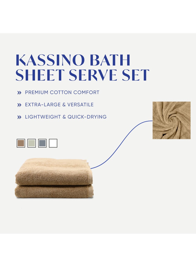 KASSINO Kassino Jumbo Bath Sheet (2 Pack, 90x180 cm) - 540 GSM Large Bath Towel,100% Combed Cotton, Soft & Quick-Dry Oversized Towels, Highly Absorbent, Double Stitched Hotel Quality Towels | Beige  - Image 3