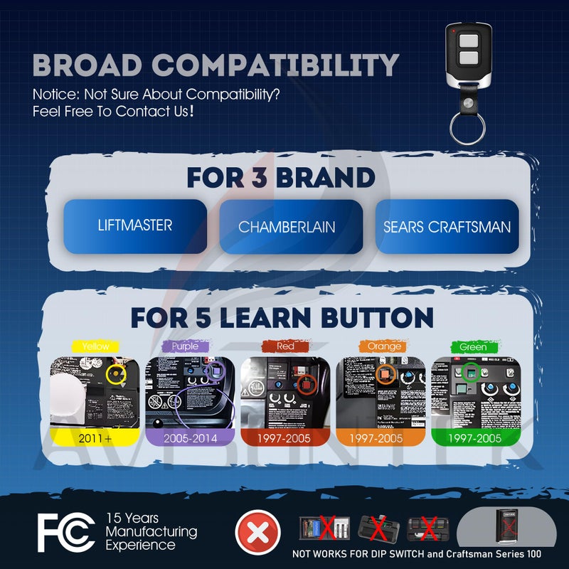 Avisontek 2 for Chamberlain LiftMaster Craftsman Garage Door Opener Remote 893Max 953EV-P2 Universalã€10 Year Warrantyã€‘ - Image 2