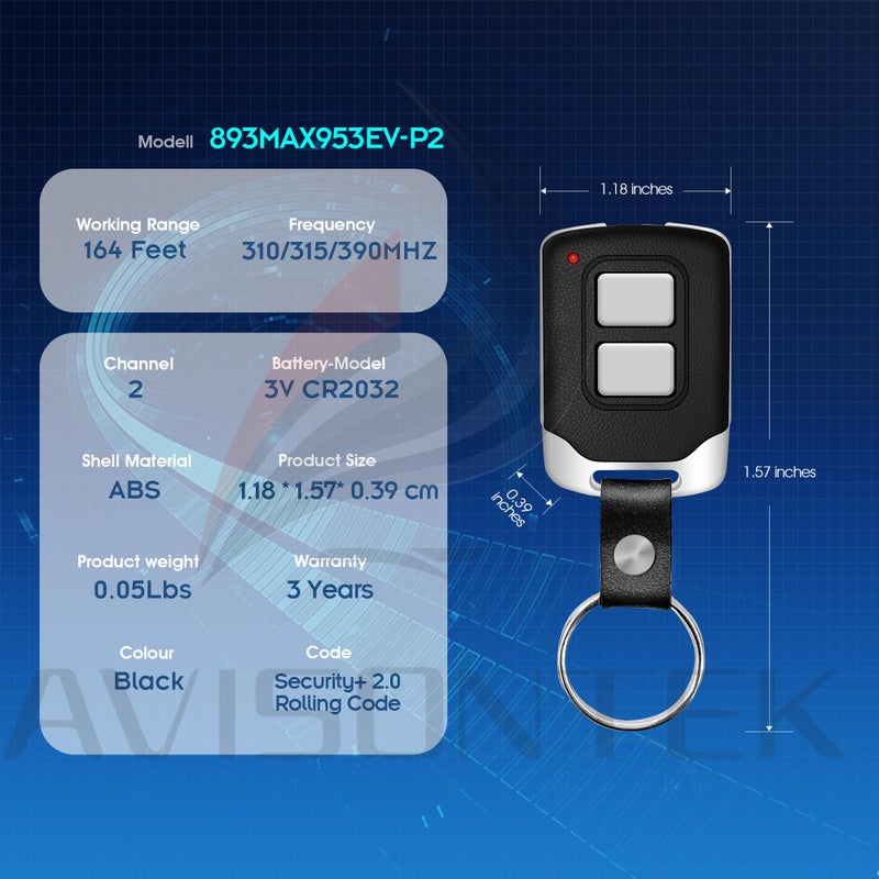 Avisontek 2 for Chamberlain LiftMaster Craftsman Garage Door Opener Remote 893Max 953EV-P2 Universalã€10 Year Warrantyã€‘ - Image 4