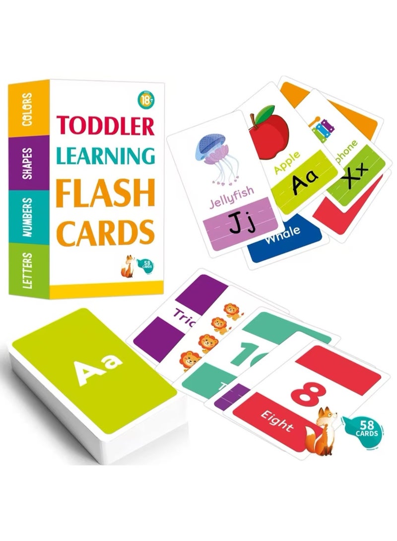 58 Alphabet Flash Cards - Learn Colors Numbers Shapes ABC Letters - Toddler Kids Learning Educational Toys Preschoolers Flashcards - Image 1