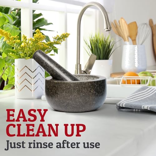 Priority Chef Heavy Duty Large 2 Cup Mortar and Pestle Set,100% Granite, Non Slip Base, Make Fresh Guacamole, Salsa, Pesto, Stone Grinder Bowl, Herb Crusher, Spice Grinder, 6.3 Inch Size, Black - Image 5
