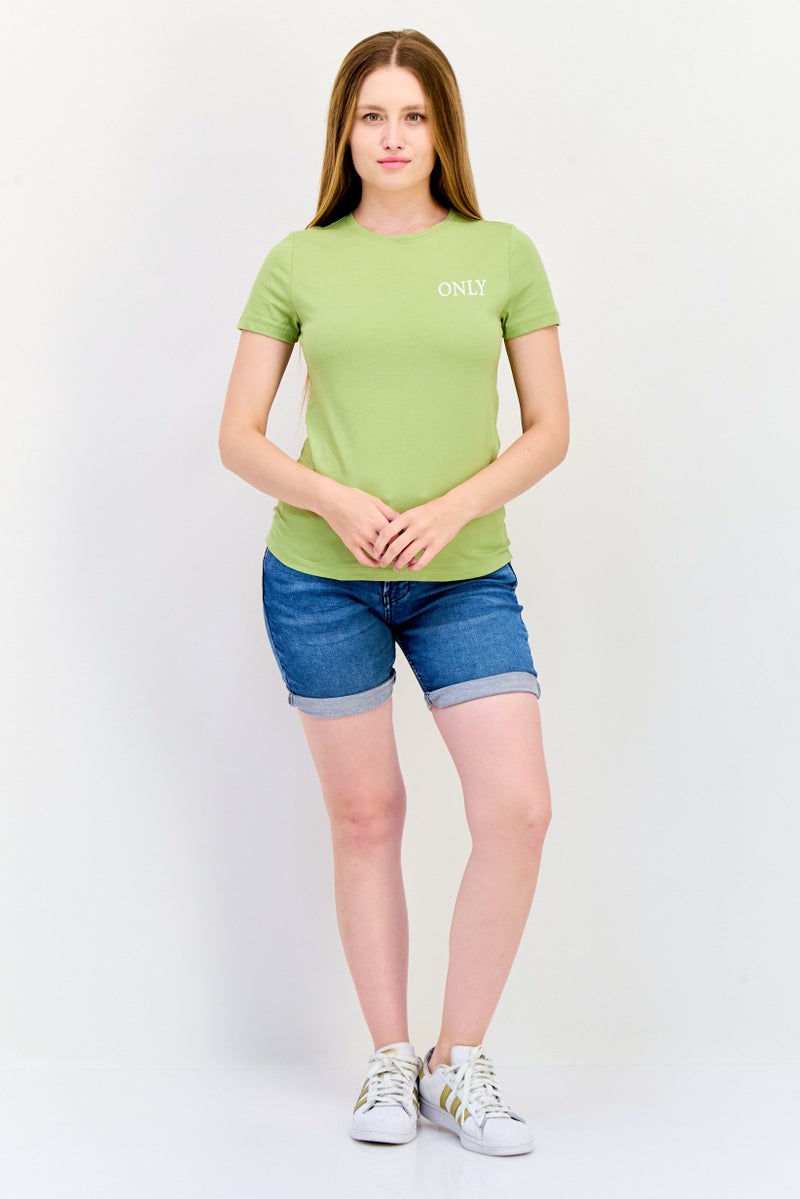 ONLY Women Crew Neck Short Sleeve Brand Logo T-Shirt, Green - Image 2