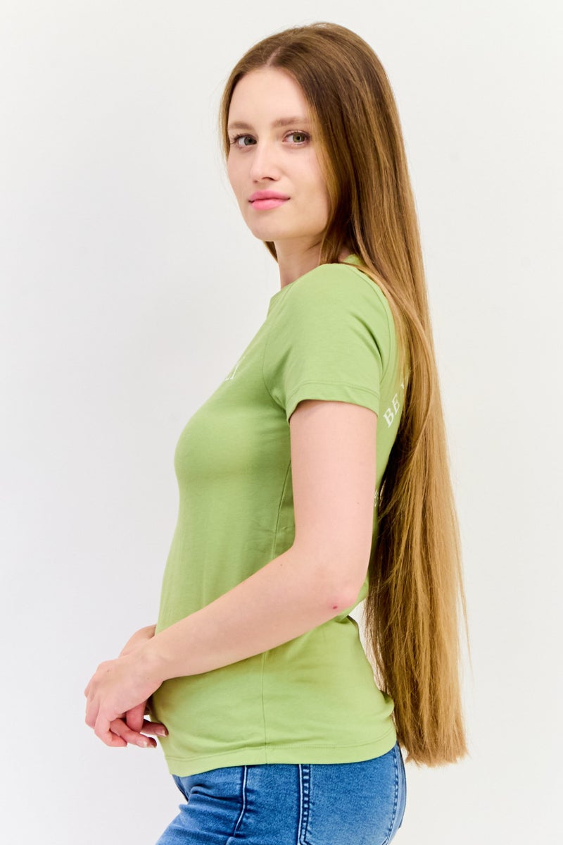 ONLY Women Crew Neck Short Sleeve Brand Logo T-Shirt, Green - Image 4