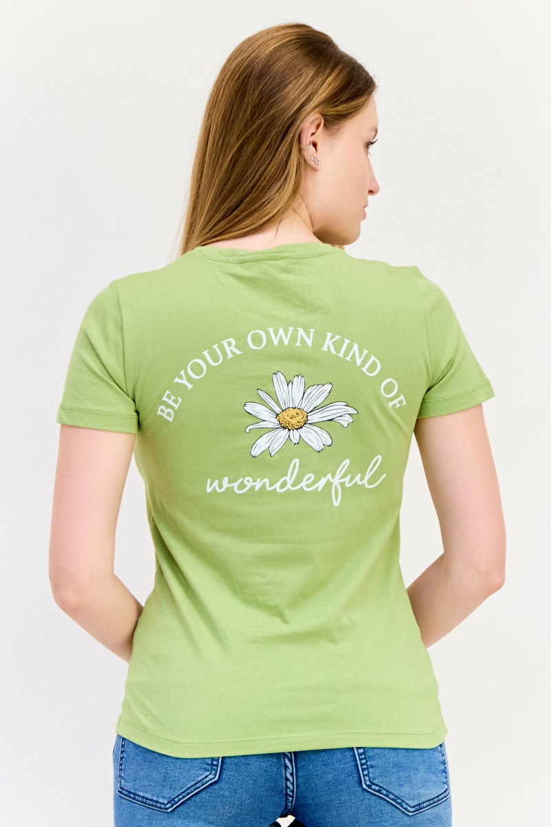 ONLY Women Crew Neck Short Sleeve Brand Logo T-Shirt, Green - Image 3