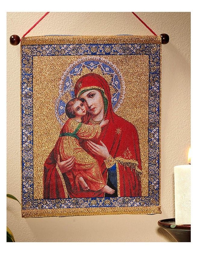 Needzo - Virgin Mary Tapestry Madonna And Child Icon Saint Virgin Mary In Red Virgin Of Vladimir Russian Icon Tapestry 14 Inch Catholic Orthodox Christian Icon Image Religious Gifts For Woman Man - Image 1