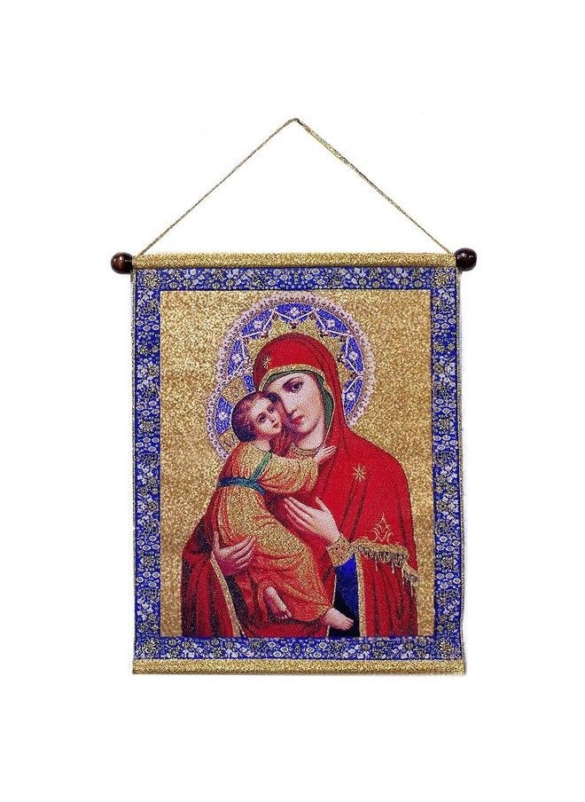 Needzo - Virgin Mary Tapestry Madonna And Child Icon Saint Virgin Mary In Red Virgin Of Vladimir Russian Icon Tapestry 14 Inch Catholic Orthodox Christian Icon Image Religious Gifts For Woman Man - Image 1