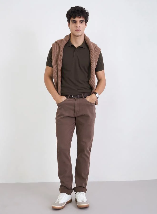 Styli Men Regular Fit Solid Pique Polo with Ribbed Collar