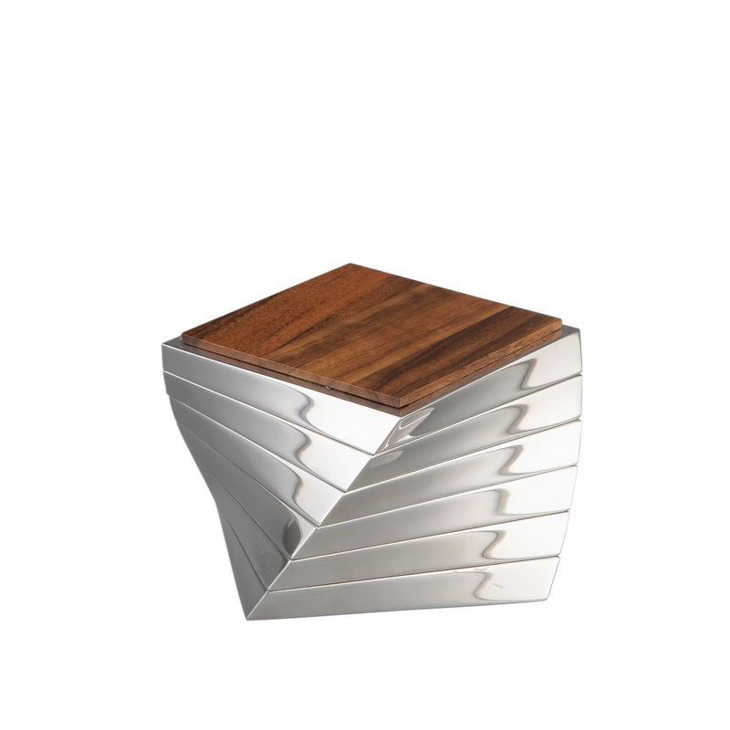 Nambe nambe Twist Coaster 6Piece Set  Wooden Drinks Coasters for Tabletop Protection  Made of Acacia Wood and Metal Alloy  Unique Sculptural Design for Coffee Table or Bar Dcor  425 Inches