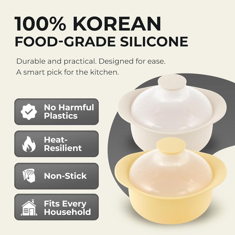 Firgi 48oz Platinum Silicone 3 Compartmented Microwave Steamer Pot with Handle & Lid - Korean 100% Food-Grade Steamer Bowl, Heat-Resistant Cooker with Steam Holes, Easy Clean, Dishwasher Safe, Ivory - Image 3