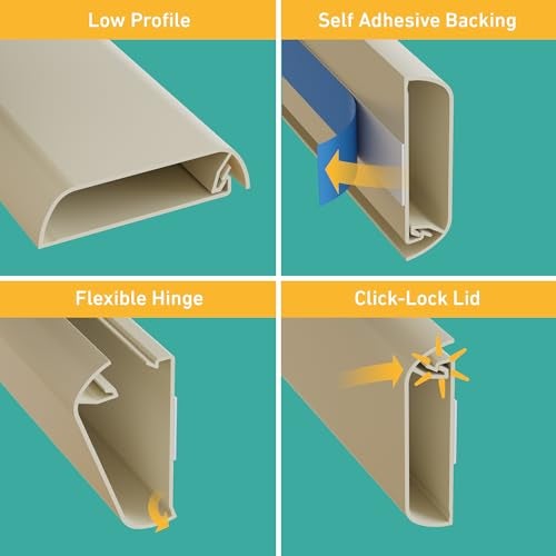 D-Line TV Wall Mount Cord Hider, Hide Mounted TV Cables, Wire Covers, Self Adhesive Cover for Cords, Paintable, Low Profile, Seamless Cable Raceway - 2.36in W x 0.59in H x 15.7in L - Beige - Image 2