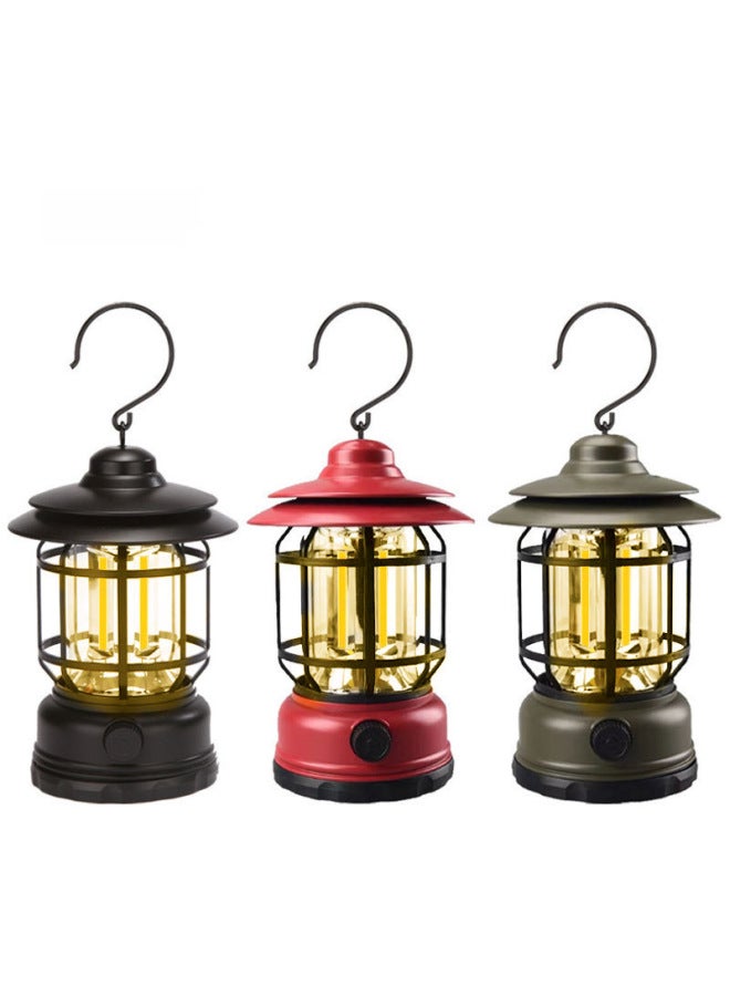 Outdoor Rechargeable Cob Handheld Lantern Multifunctional Camping Tent Light Vintage Led Horse Lamp Fishing Camping Light-Color:Charging Model (red) - Image 2