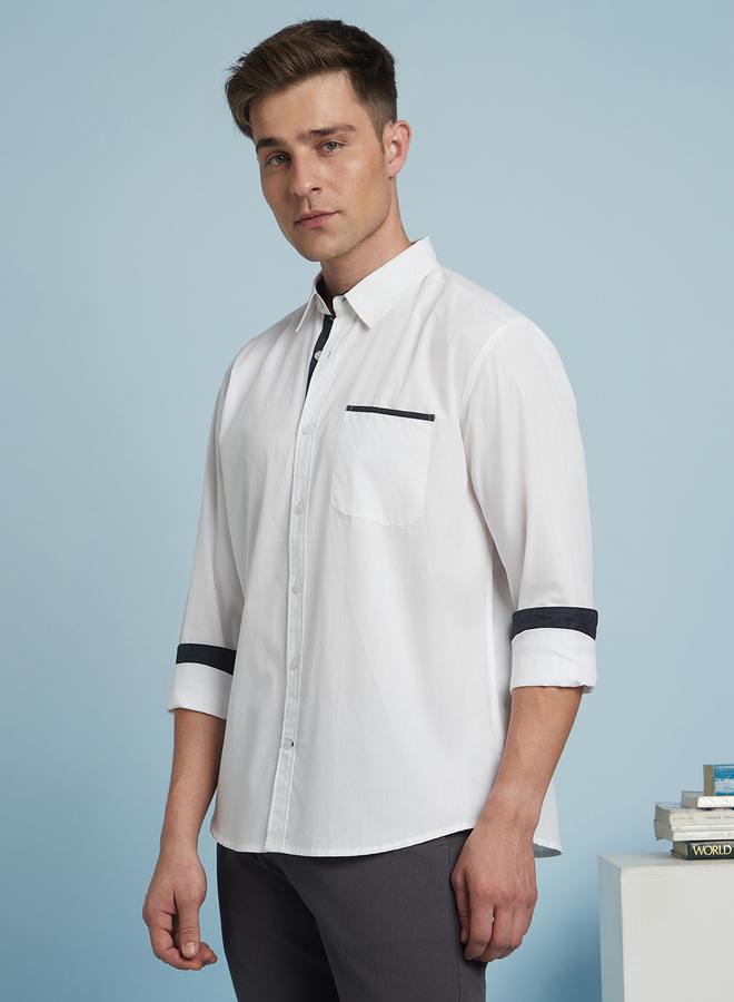 Dennis Lingo Men's White 100% Cotton Solid Pattern Regular FiT-Shirt - Image 3