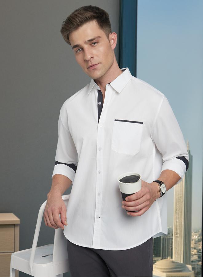 Dennis Lingo Men's White 100% Cotton Solid Pattern Regular FiT-Shirt - Image 2