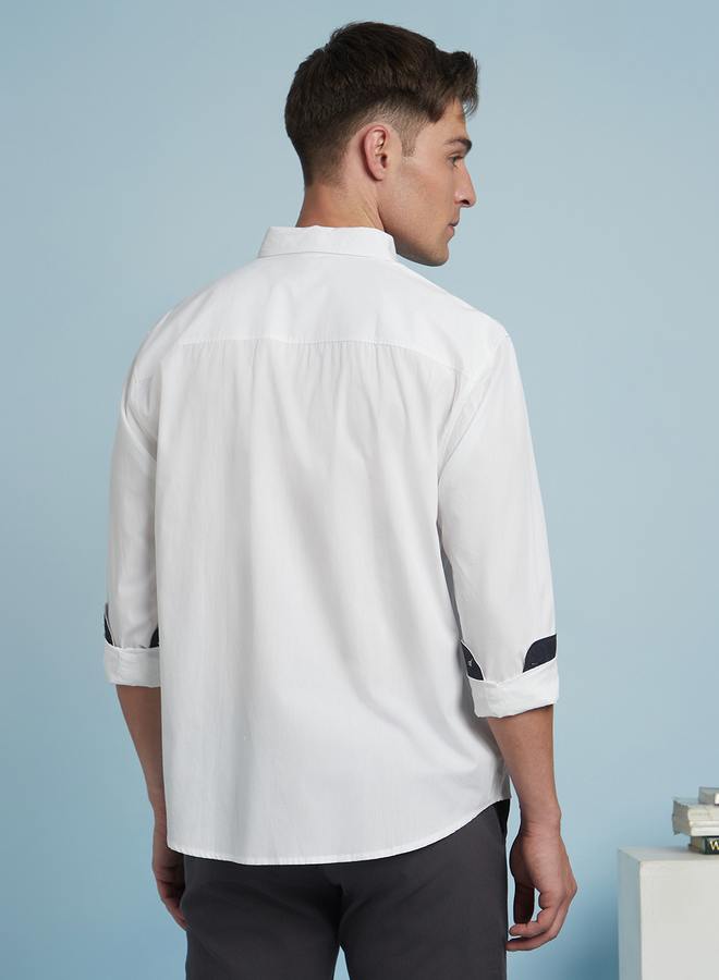 Dennis Lingo Men's White 100% Cotton Solid Pattern Regular FiT-Shirt - Image 5
