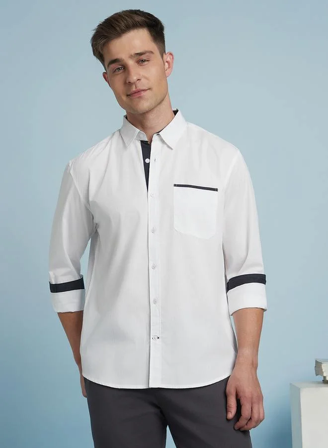 Dennis Lingo Men's White 100% Cotton Solid Pattern Regular FiT-Shirt