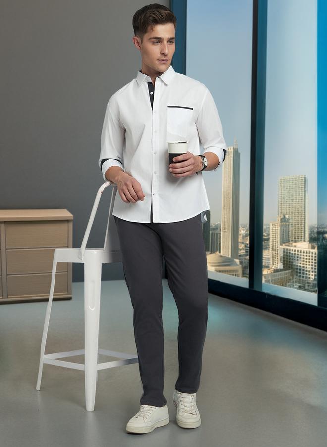 Dennis Lingo Men's White 100% Cotton Solid Pattern Regular FiT-Shirt - Image 1