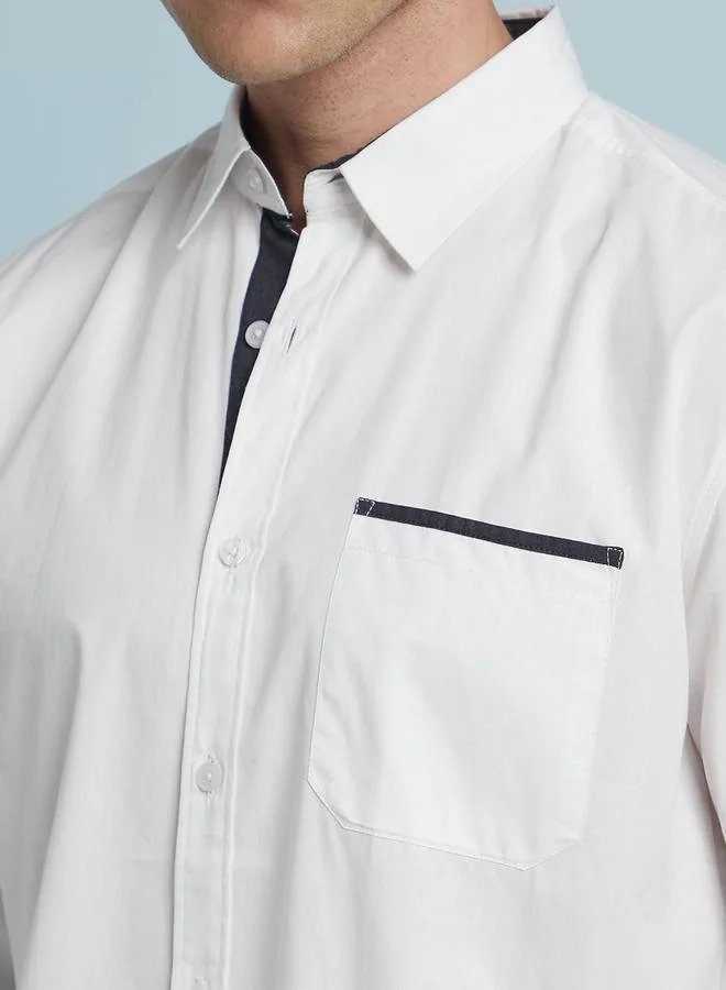 Dennis Lingo Men's White 100% Cotton Solid Pattern Regular FiT-Shirt