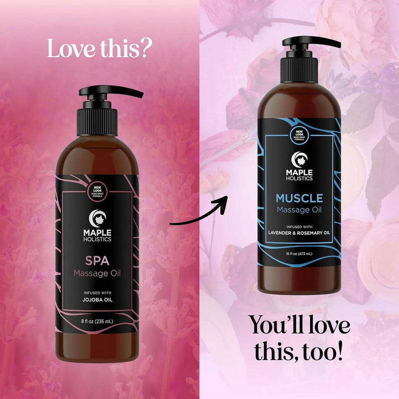 Maple Holistics زيت تدليك مهدئ للعلاج بالتدليك  زيت تدليك كامل الجسم للمنزل لآلام العضلات للاستخدام الاحترافي أو المنزلي مع زيت اللوز الحلو المرطب وزيت اللافندر العطري  غير دهني أو ملون - Image 5