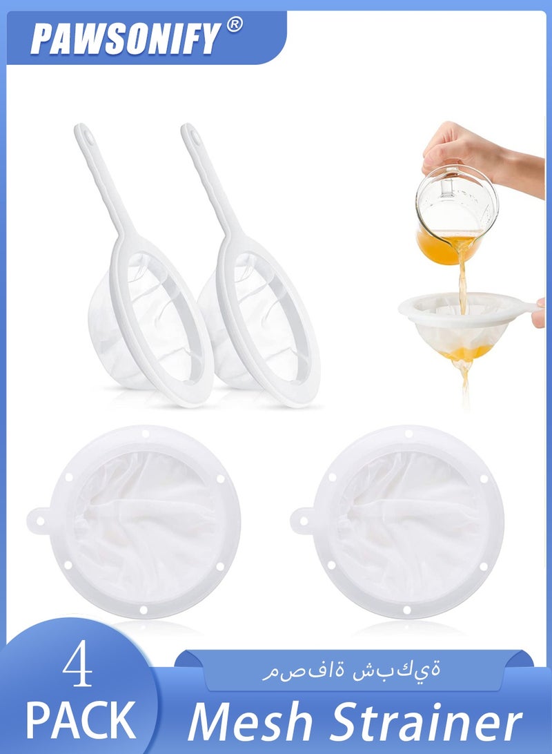 PAWSONIFY 2 Pcs Fine Mesh Strainer + 2PCSwith Handle Plastic Mesh Colander, 200 Mesh Food Grade Filter Mesh, for Filtering Coffee, Juice, Oils, Soy Milk - Image 1