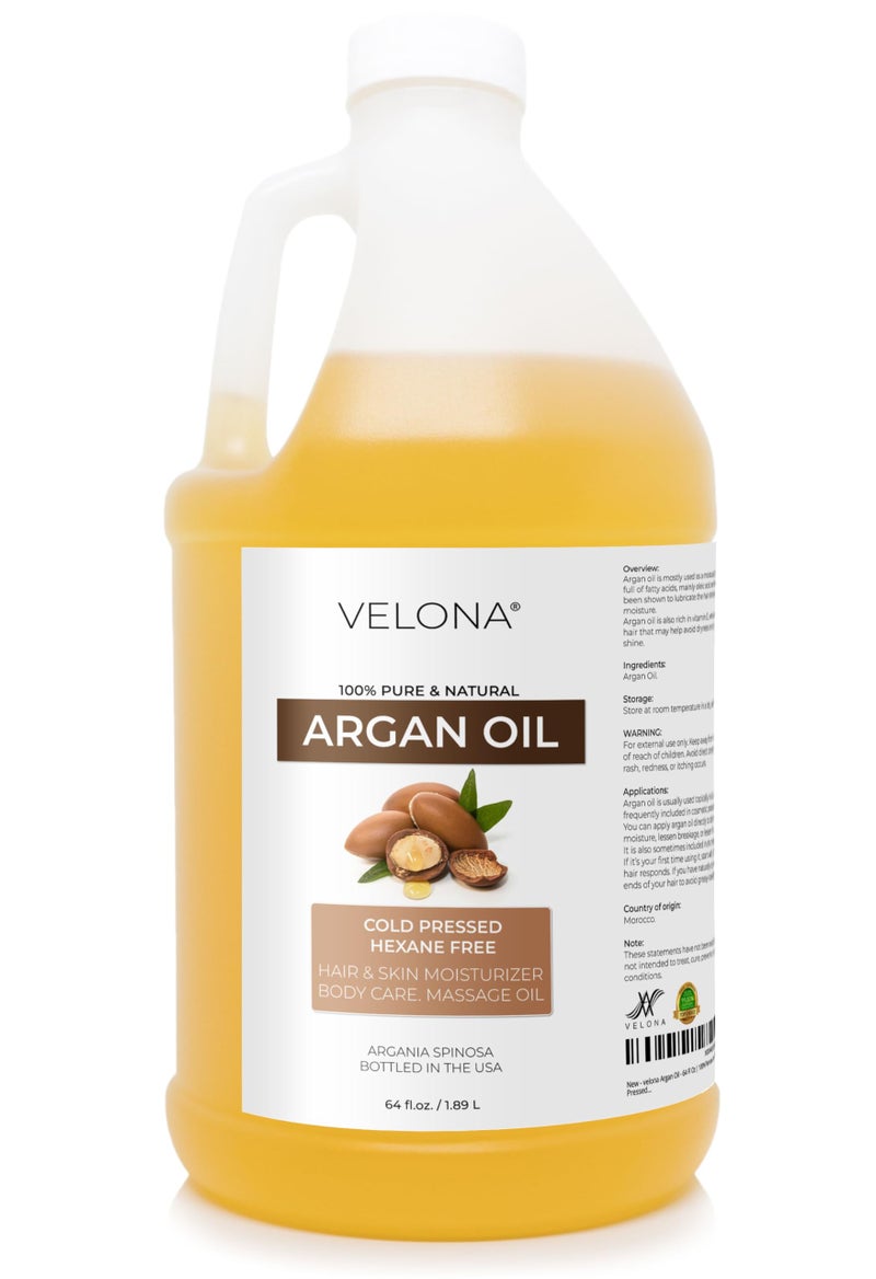 velona Argan Oil 64 Fl Oz 100 Pure and Natural Morocco Oil Skin Body and Face Care Nails Protector Unrefined Cold Pressed Cap Kit