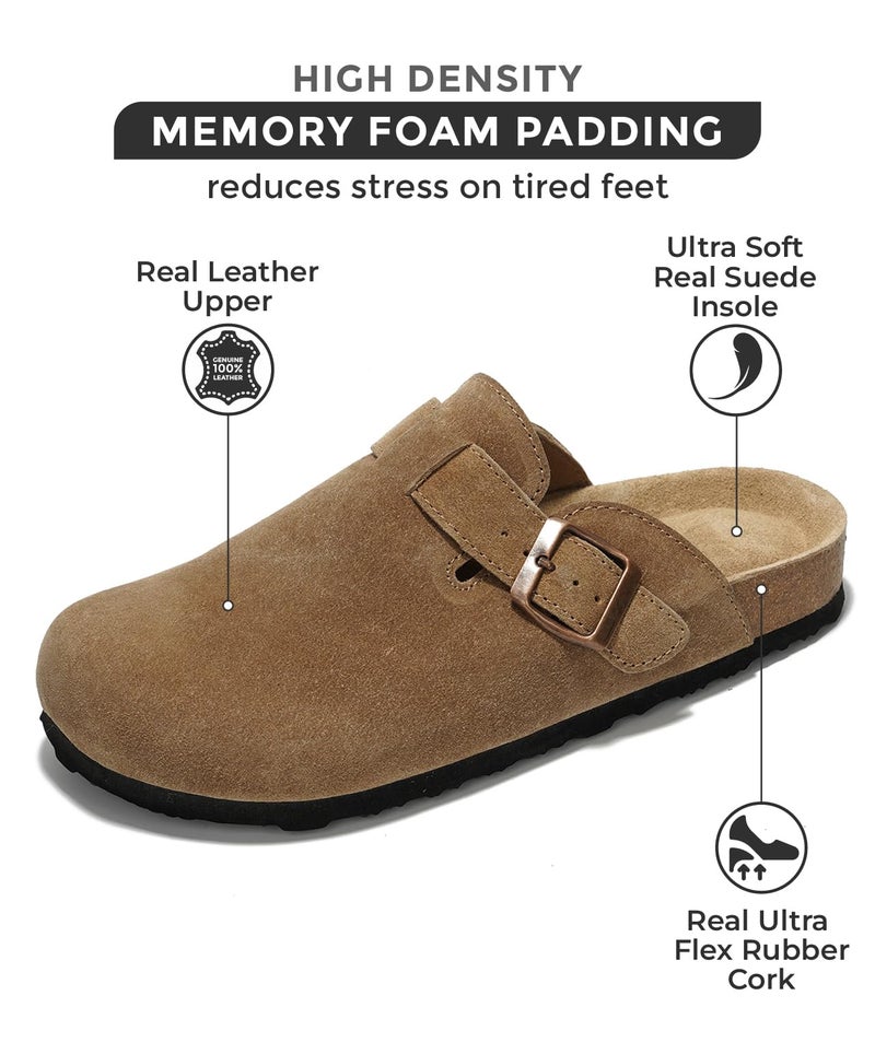 Project Cloud Genuine Leather Footbed Clogs for Women - Memory Foam Arch Support Slippers for Women - Trendy Slip-ons Women's Mules & Clogs Sandals (Benton,TanSuede, 7) - Image 2