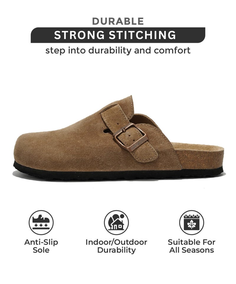 Project Cloud Genuine Leather Footbed Clogs for Women - Memory Foam Arch Support Slippers for Women - Trendy Slip-ons Women's Mules & Clogs Sandals (Benton,TanSuede, 7) - Image 3
