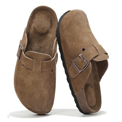 Project Cloud Genuine Leather Footbed Clogs for Women - Memory Foam Arch Support Slippers for Women - Trendy Slip-ons Women's Mules & Clogs Sandals (Benton,TanSuede, 7) - Image 1