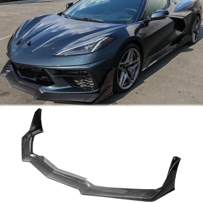 Fancemot Carbon Fiber Front Bumper Lip Compatible with Chevy Corvette C8 2020-2024, Front Splitter Protector Body Kit - Image 1