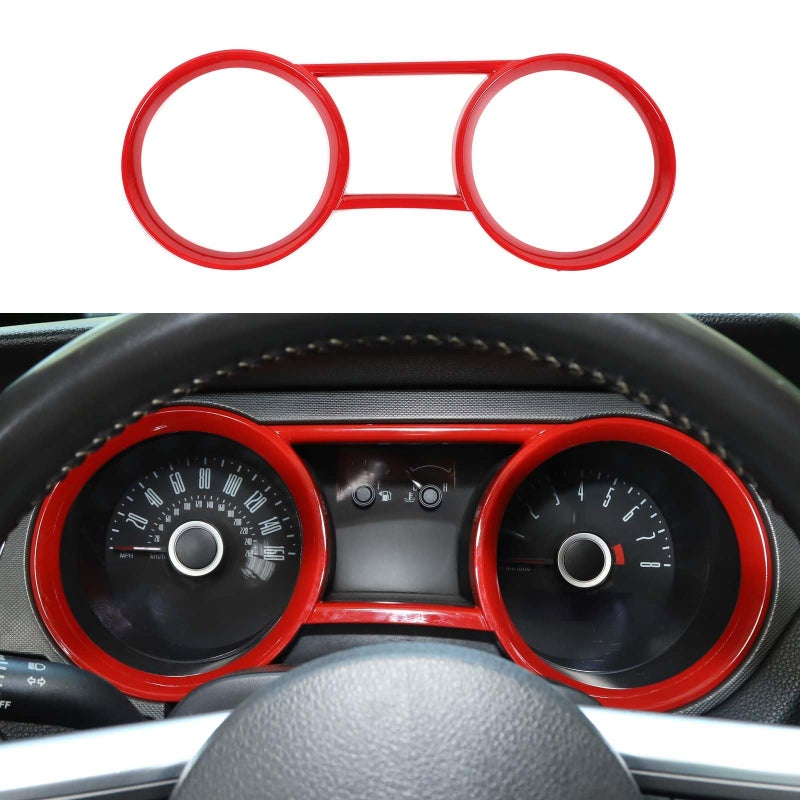 Jimen Compatible with Ford Mustang 20102014 Dashboard Instrument Panel Cover Trim Ring Red