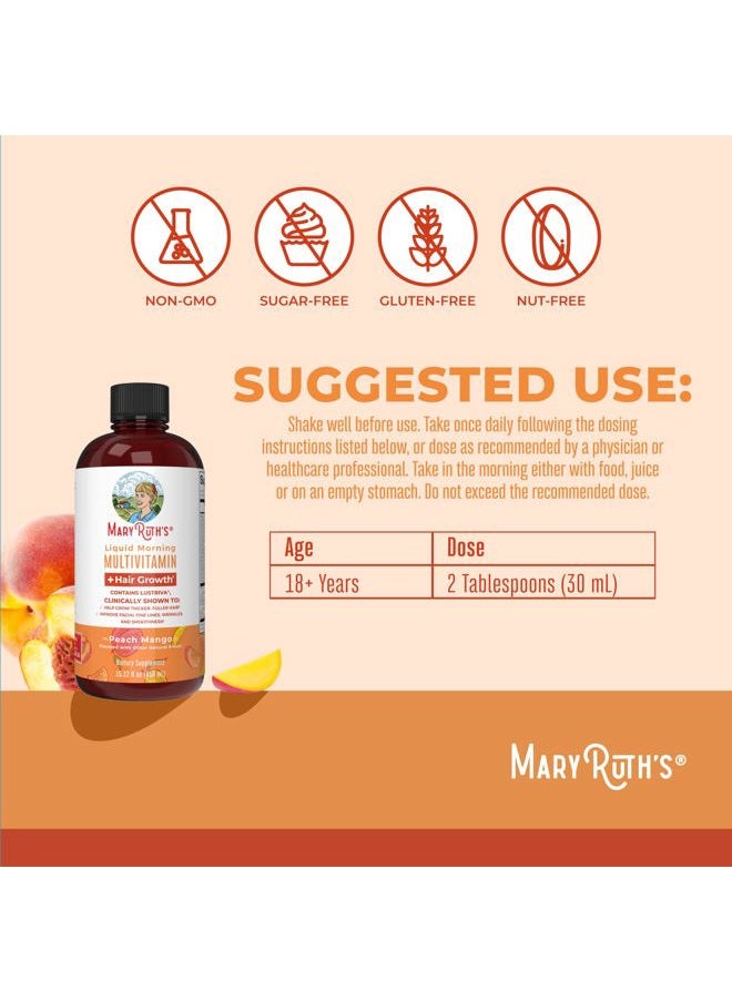 MaryRuth Organics - Liquid Multivitamin Lustriva® Hair Growth for Women| Biotin 10000mcg | Vitamin D, B |Clinically Tested for Thicker Hair, Wrinkles, Fine Lines, Skin Care| Ages 18 | 15.22 Fl Oz - Image 1