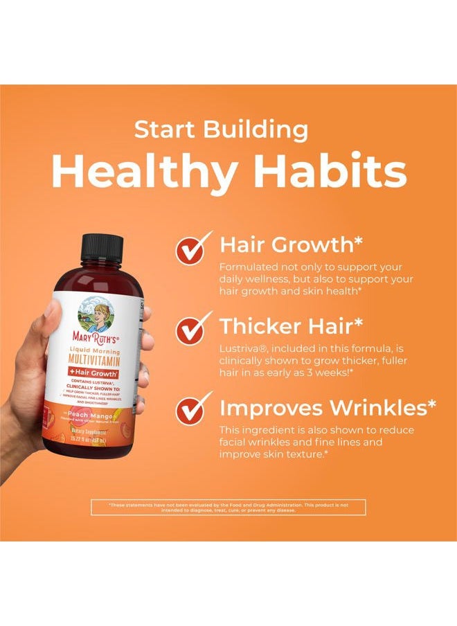 MaryRuth Organics - Liquid Multivitamin Lustriva® Hair Growth for Women| Biotin 10000mcg | Vitamin D, B |Clinically Tested for Thicker Hair, Wrinkles, Fine Lines, Skin Care| Ages 18 | 15.22 Fl Oz - Image 1