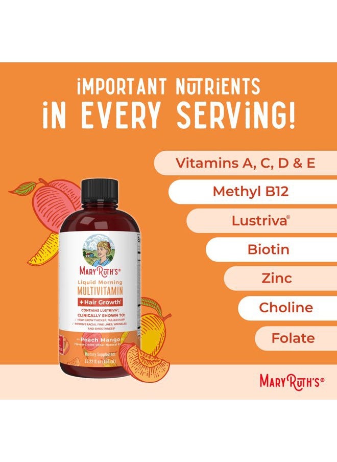 MaryRuth Organics - Liquid Multivitamin Lustriva® Hair Growth for Women| Biotin 10000mcg | Vitamin D, B |Clinically Tested for Thicker Hair, Wrinkles, Fine Lines, Skin Care| Ages 18 | 15.22 Fl Oz - Image 1
