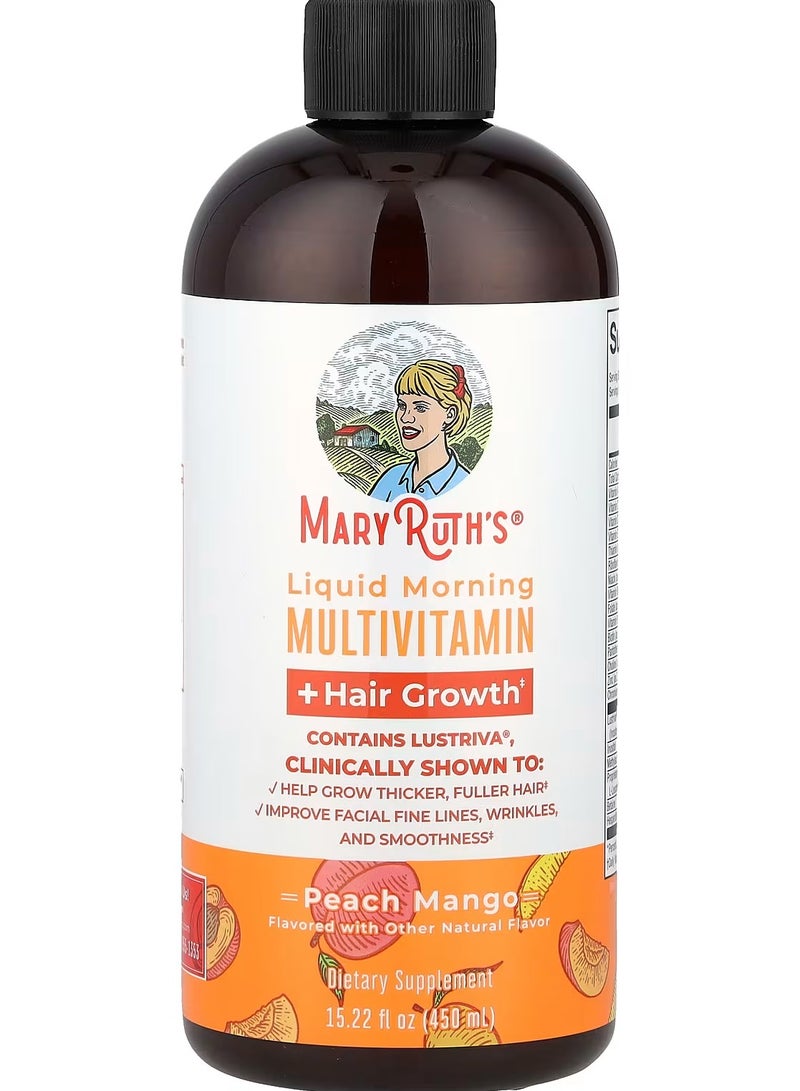 MaryRuth Organics Liquid Morning Multivitamin + Hair Growth, Peach Mango, 15.22 fl oz - Image 1