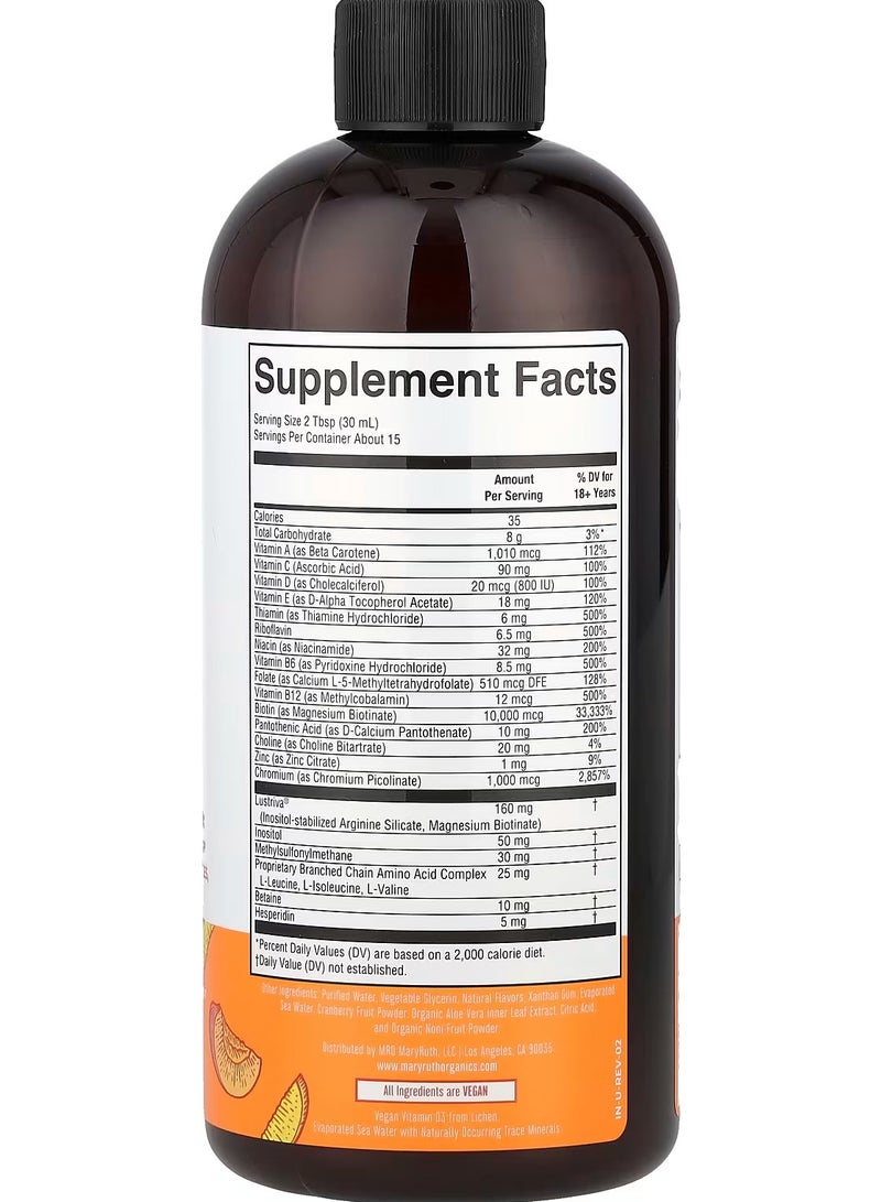 MaryRuth Organics Liquid Morning Multivitamin + Hair Growth, Peach Mango, 15.22 fl oz - Image 2