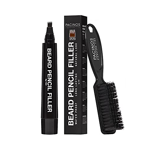Pacinos Beard Pencil Filler - Water Proof, Long Lasting Coverage & Natural Finish - Beard, Moustache & Eyebrows - Micro-Fork Tip for Seamless Application - Bristle Brush Included (Dark Brown) - Image 1