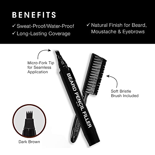 Pacinos Beard Pencil Filler - Water Proof, Long Lasting Coverage & Natural Finish - Beard, Moustache & Eyebrows - Micro-Fork Tip for Seamless Application - Bristle Brush Included (Dark Brown) - Image 3