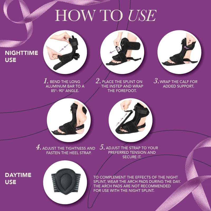 Ballotte Plantar Fasciitis Night Splint, Day & Overnight Cushioned Foot Splint for Heel Pain, Plantar Fasciitis Relief & Better Sleep, Adjustable Planters Facetious Relief Brace for Men & Women (BLK) - Image 3