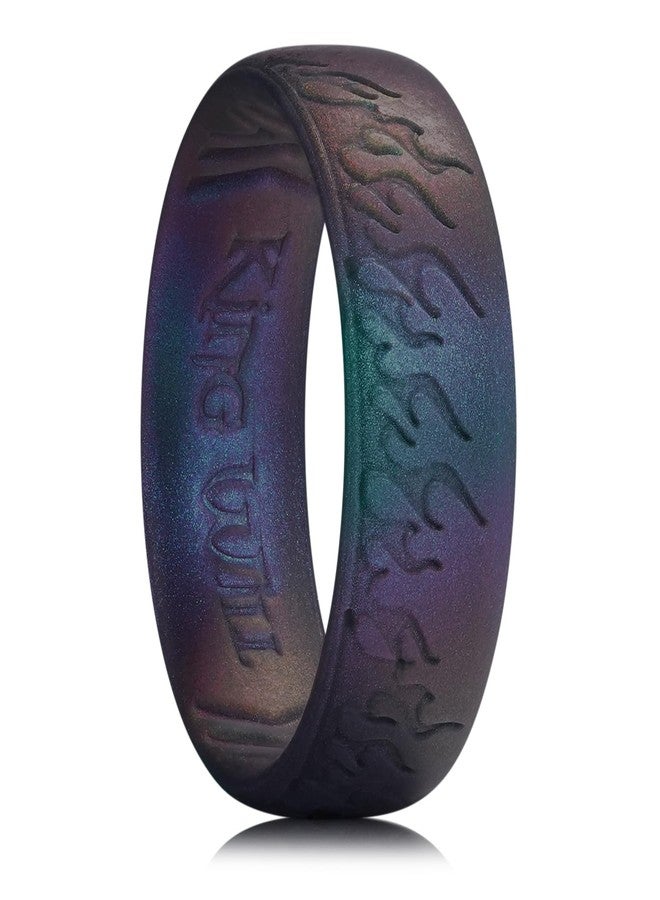 King Will Silicone Wedding Rings For Men Women, 6.6mm Wide 1.8mm Thick Flame Pattern Design Rubber Wedding Bands, Dark Purple, Breathable Comfort Fit Size 8 - Image 1