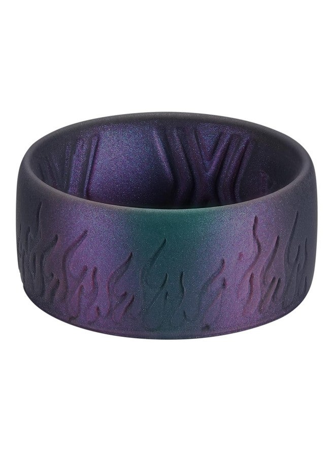 King Will Silicone Wedding Rings For Men Women, 6.6mm Wide 1.8mm Thick Flame Pattern Design Rubber Wedding Bands, Dark Purple, Breathable Comfort Fit Size 8 - Image 2