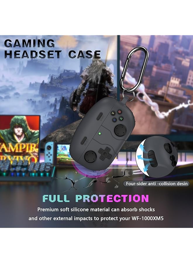 erorex For Sony Wf 1000Xm5 Case Cover With Cleaner Kit And Carabiner 3D Game Console Silicone Design Shockproof Protective Case Dark Gray - Image 4