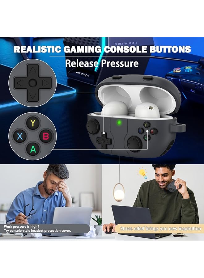 erorex For Sony Wf 1000Xm5 Case Cover With Cleaner Kit And Carabiner 3D Game Console Silicone Design Shockproof Protective Case Dark Gray - Image 3