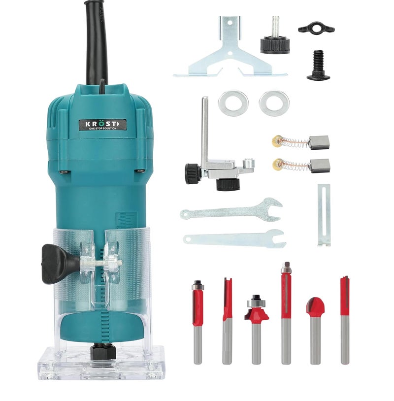 KROST KROST 800W Wood Trimmer Palm Router 32000RPM with 6 Router Bits Specially Designed for Wood Working  - Image 1