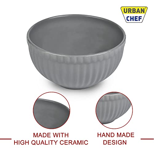 URBAN CHEF Ceramic Bowls | 550 ML | Kitchen Accessories Items, Microwave Safe Bowl, Serving Bowl, Bowl Set, Bowls for Kitchen, Mixing Bowl, Prism Ceramic Handcrafted (Set of 4 - Grey) - Image 3