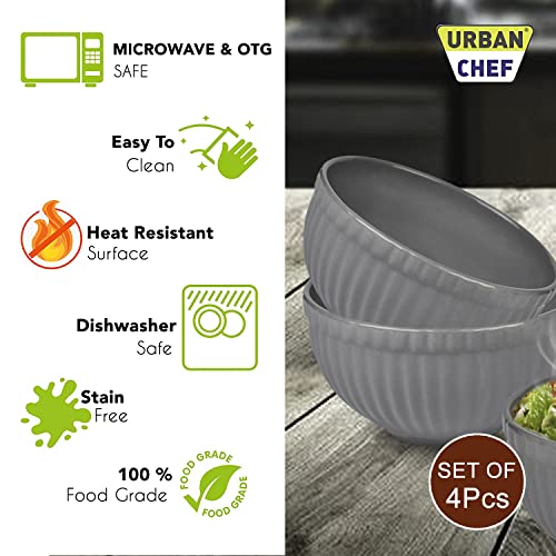 URBAN CHEF Ceramic Bowls | 550 ML | Kitchen Accessories Items, Microwave Safe Bowl, Serving Bowl, Bowl Set, Bowls for Kitchen, Mixing Bowl, Prism Ceramic Handcrafted (Set of 4 - Grey) - Image 5