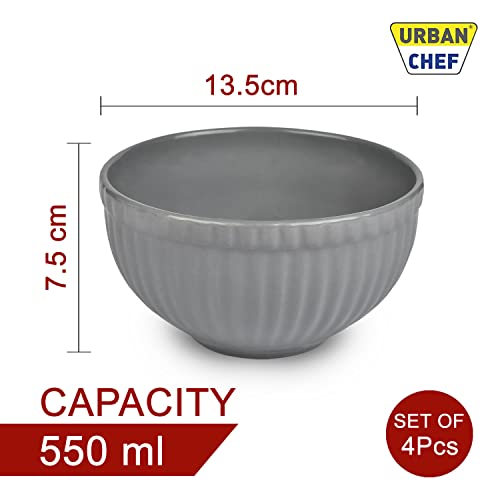 URBAN CHEF Ceramic Bowls | 550 ML | Kitchen Accessories Items, Microwave Safe Bowl, Serving Bowl, Bowl Set, Bowls for Kitchen, Mixing Bowl, Prism Ceramic Handcrafted (Set of 4 - Grey) - Image 4