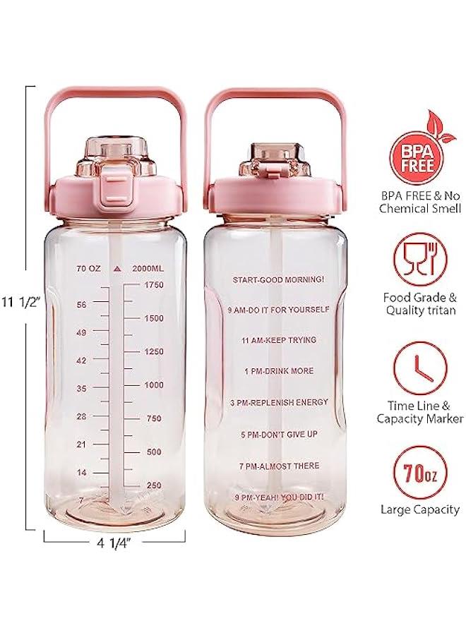 HOOKOR Half Gallon Water Bottle With Sleeve 64oz (2L) Inspirational Water Bottle With Straw and Time Stamp, Drinkable Leak-Proof Tritan BPA-Free Bottle, Large Water Jug for Gym,Sports Bottles (pink) - Image 2